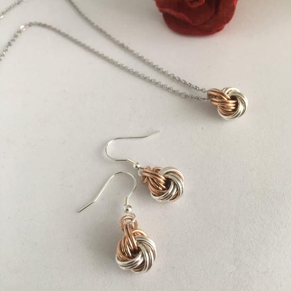 Sterling Silver with Bronze Love Knot Anniversary Jewellery Set