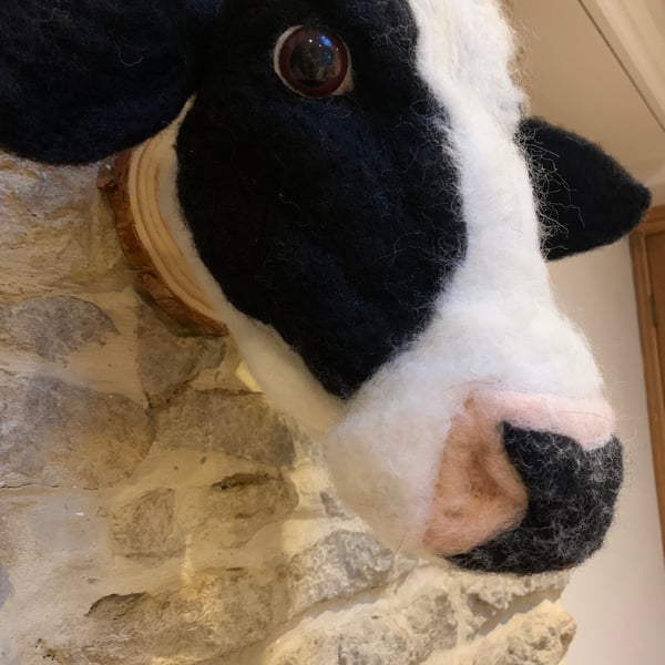 Handmade Faux Taxidermy Needle Felted Friesian Cow s Head