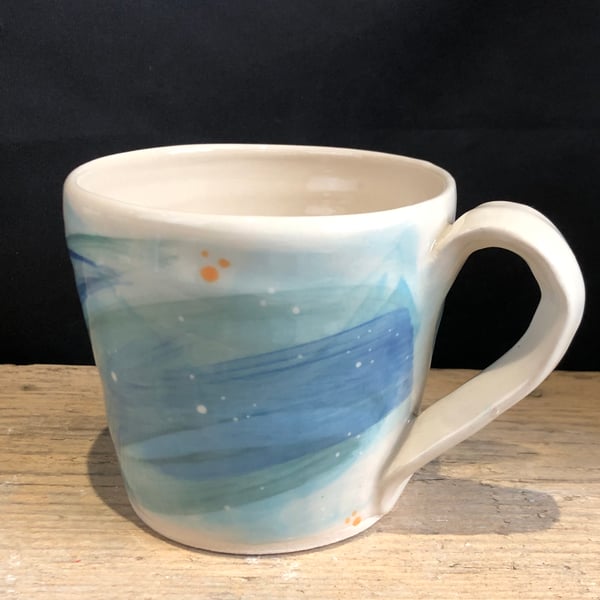 Stoneware blue 'summer waves' mug