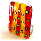 Candle Holder Fused Glass Tea light  Red Yellow  Dichroic 009