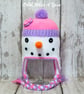 Crochet pink snowlady, snowman hat,  Age 3-6 years approx - Image 1