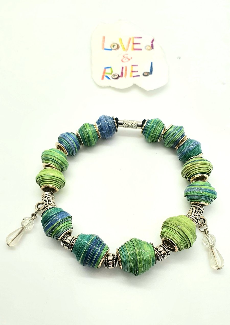Sea coloured European style paper beaded bangle bracelet 