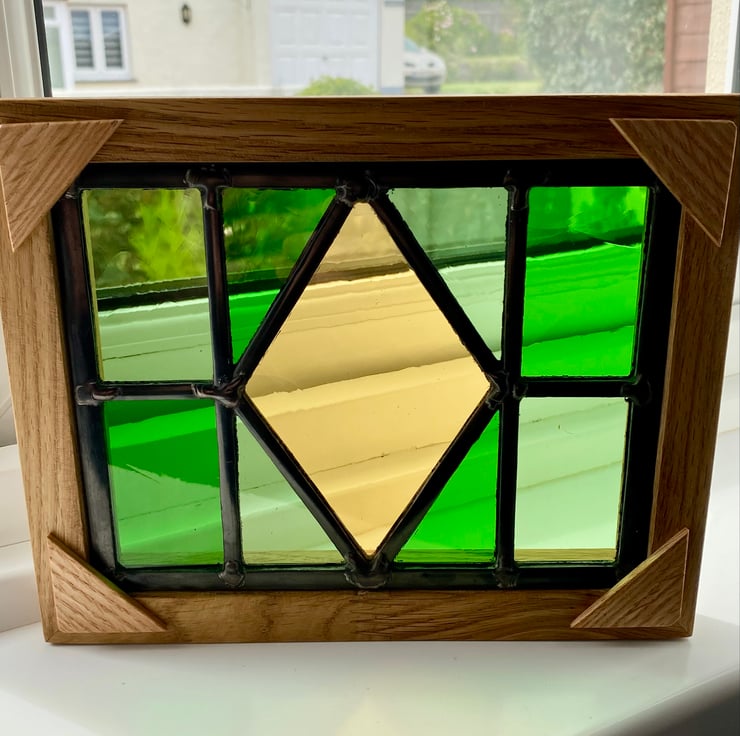 Stained glass window panel with Oak frame - Folksy
