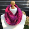 Infinity scarf in DK premium acrylic yarn in gorgeous reds and pinks