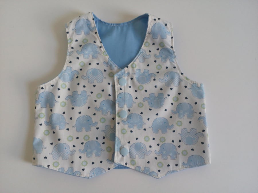 Waistcoat, Age 0-3 months, elephants, boys waistcoat, babies clothes