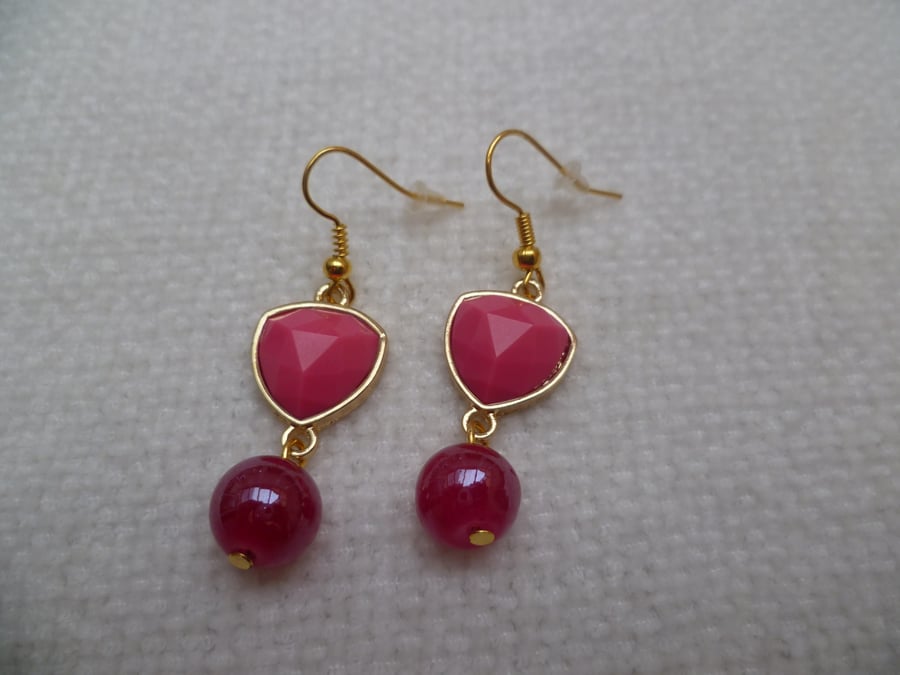 Pink Triangular Earrings