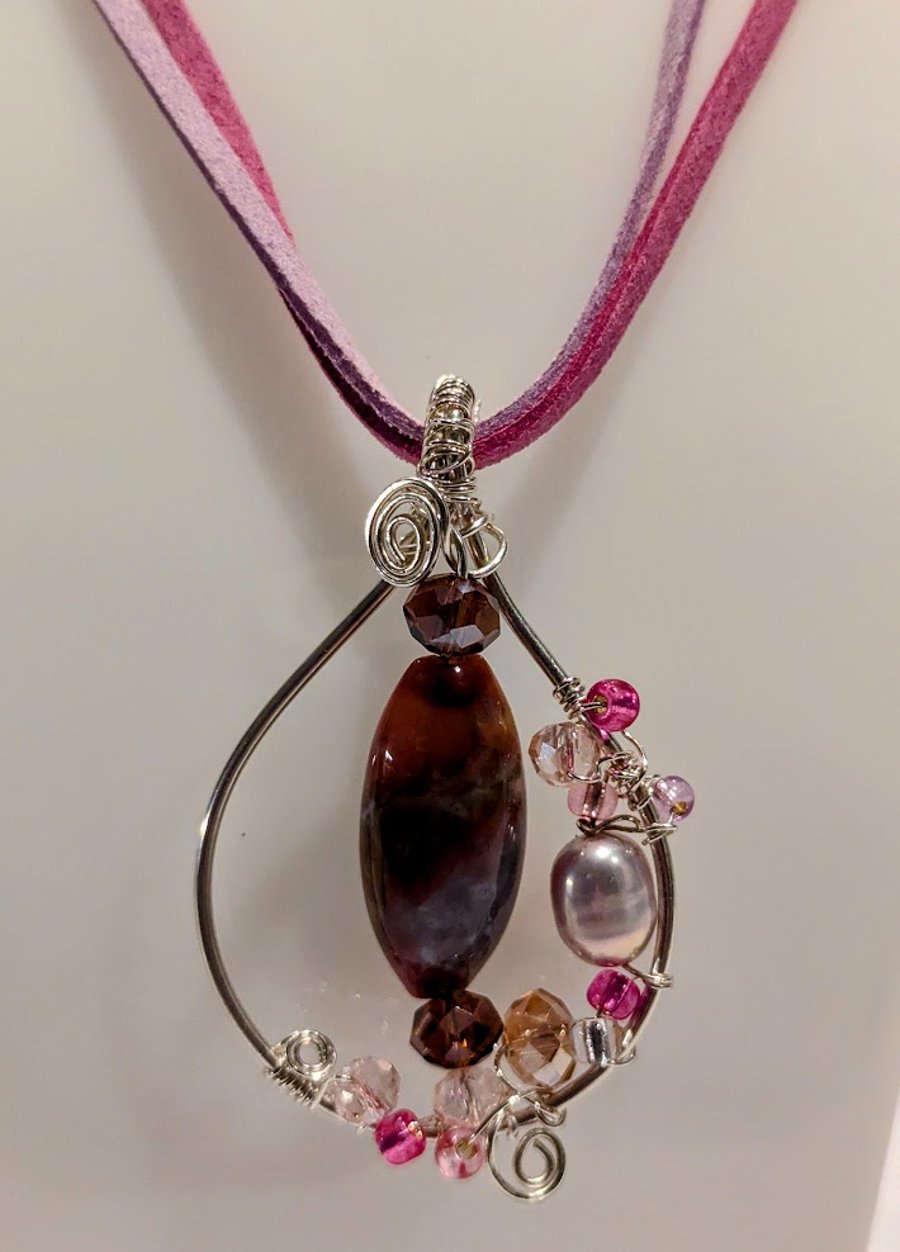 Recycled Sterling Silver pendant showcasing an Indian Blood Stone (N480)