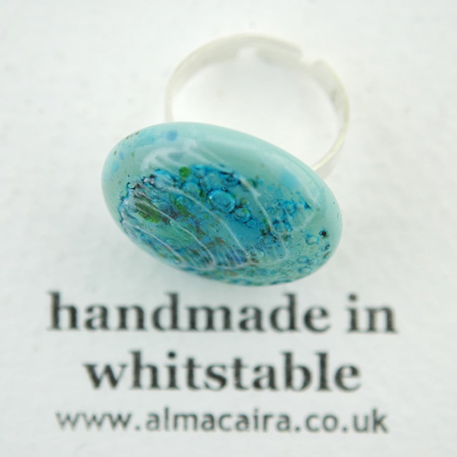 Fused Glass Bubble Shell Ring