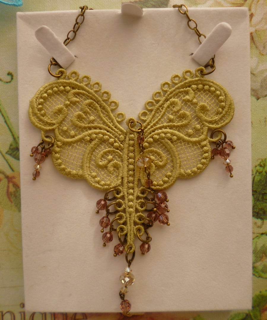 Lace Butterfly & Crystals Necklace PB5