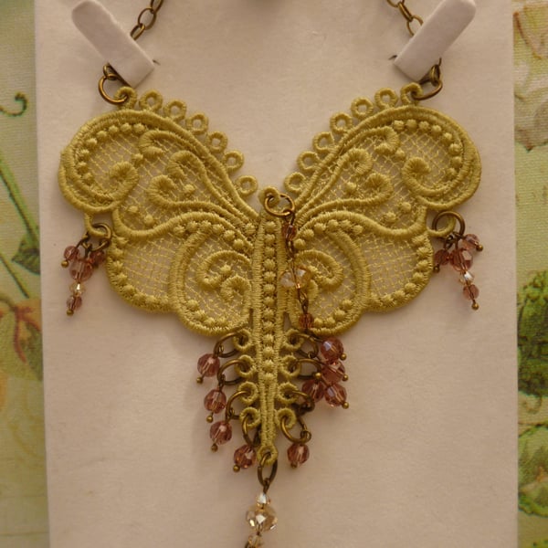 Lace Butterfly & Crystals Necklace PB5