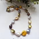 Large Multi Coloured Kiwi Pearl Sterling Silver Necklace.