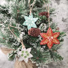 Nordic Rustic Snowflake Ornaments, Folk Art Christmas Hanging Décor, Set of 3