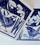 A freshly printed linocut card featuring a Wren and crocus - Image 2