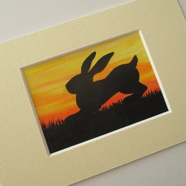 Bunny Rabbit ACEO Original Miniature Art Picture Painting Mounted