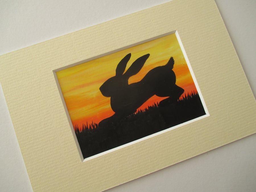 Bunny Rabbit ACEO Original Miniature Art Picture Painting Mounted
