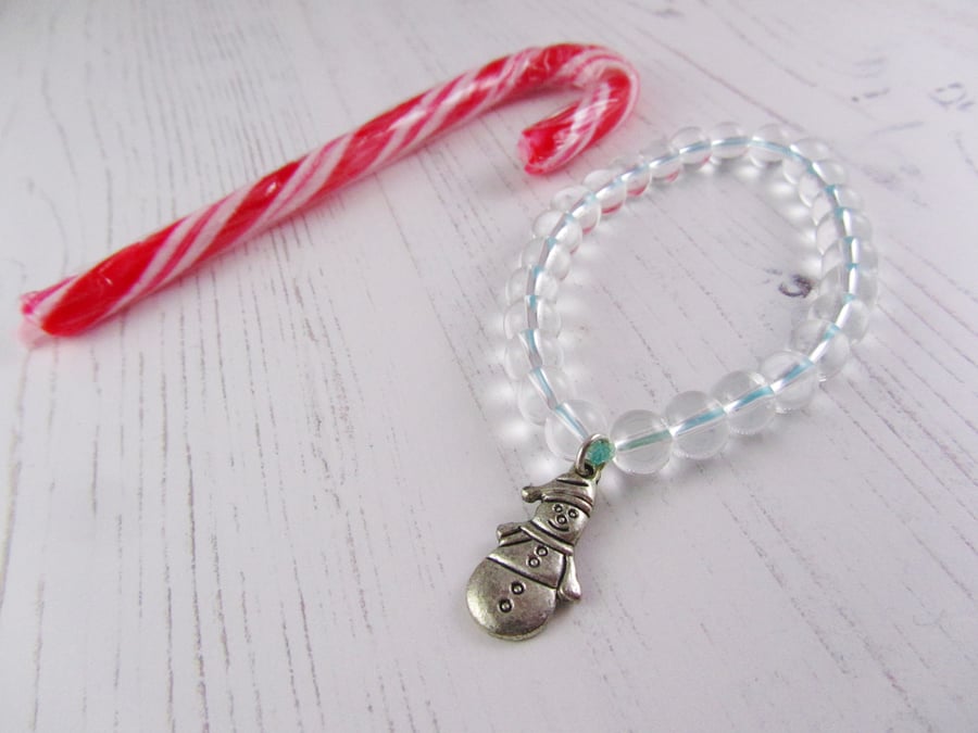 Snowman Stretchy Bracelet, Snowman Bracelet, Christmas Bracelet