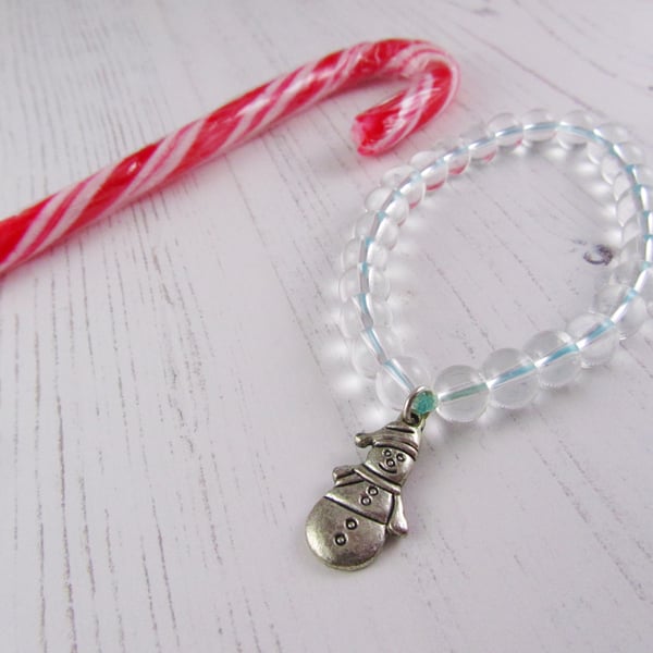 Snowman Stretchy Bracelet, Snowman Bracelet, Christmas Bracelet