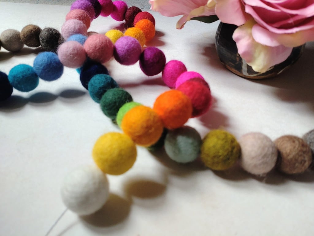 Felt Ball Garland – Bright Colours, 250cm, Handmade Fairtrade Decoration