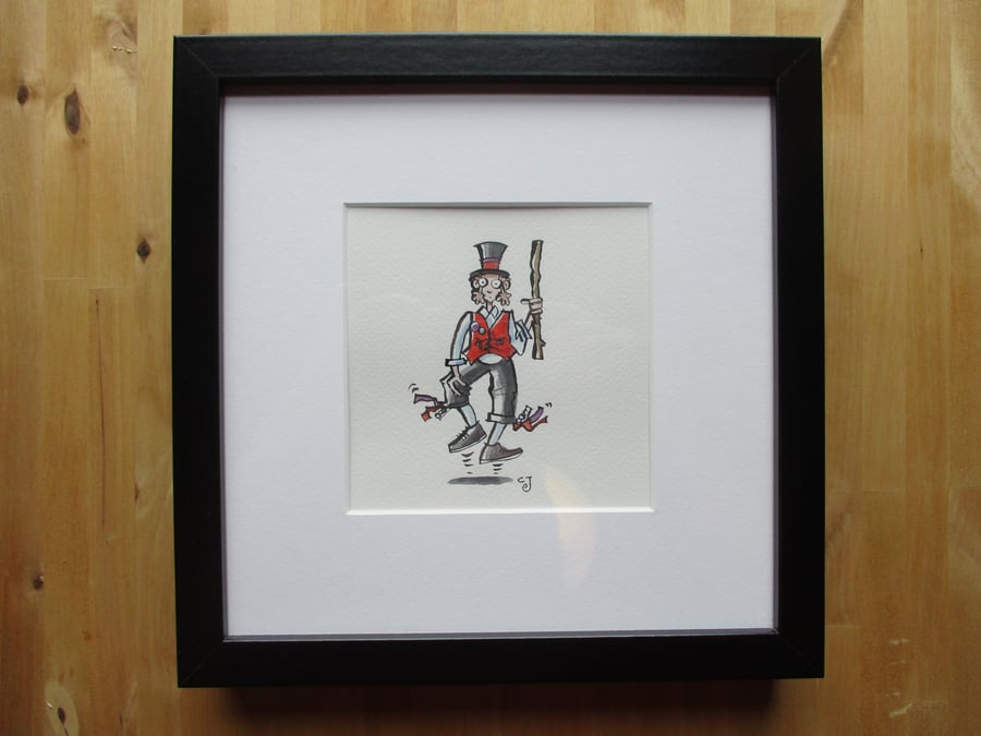 Tiny Art: Morris Dancer – original art, framed watercolour painting