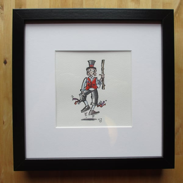 Tiny Art: Morris Dancer – original art, framed watercolour painting