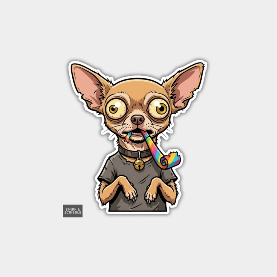 Funny Novelty Vinyl Sticker - Birthday Chihuahua Dog