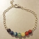 Chakra balancing Rainbow bracelet with Genuine Gemstones on silver plated chain