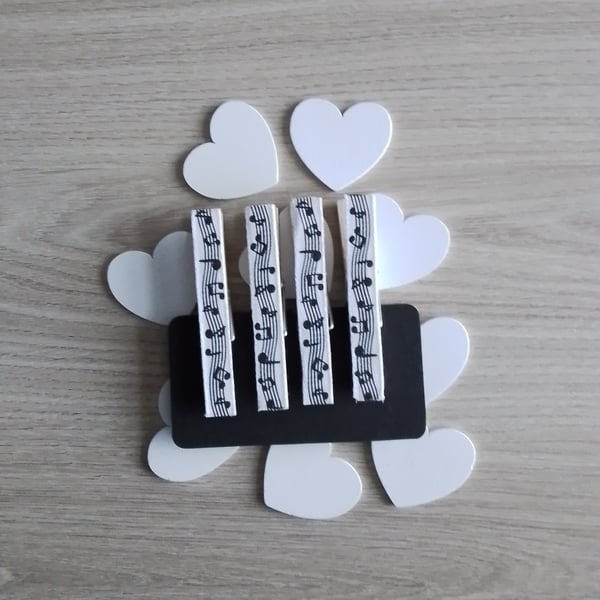 Set 4 Magnetic Pegs, Fridge Magnet, Music Gift, Office Magnet, Music