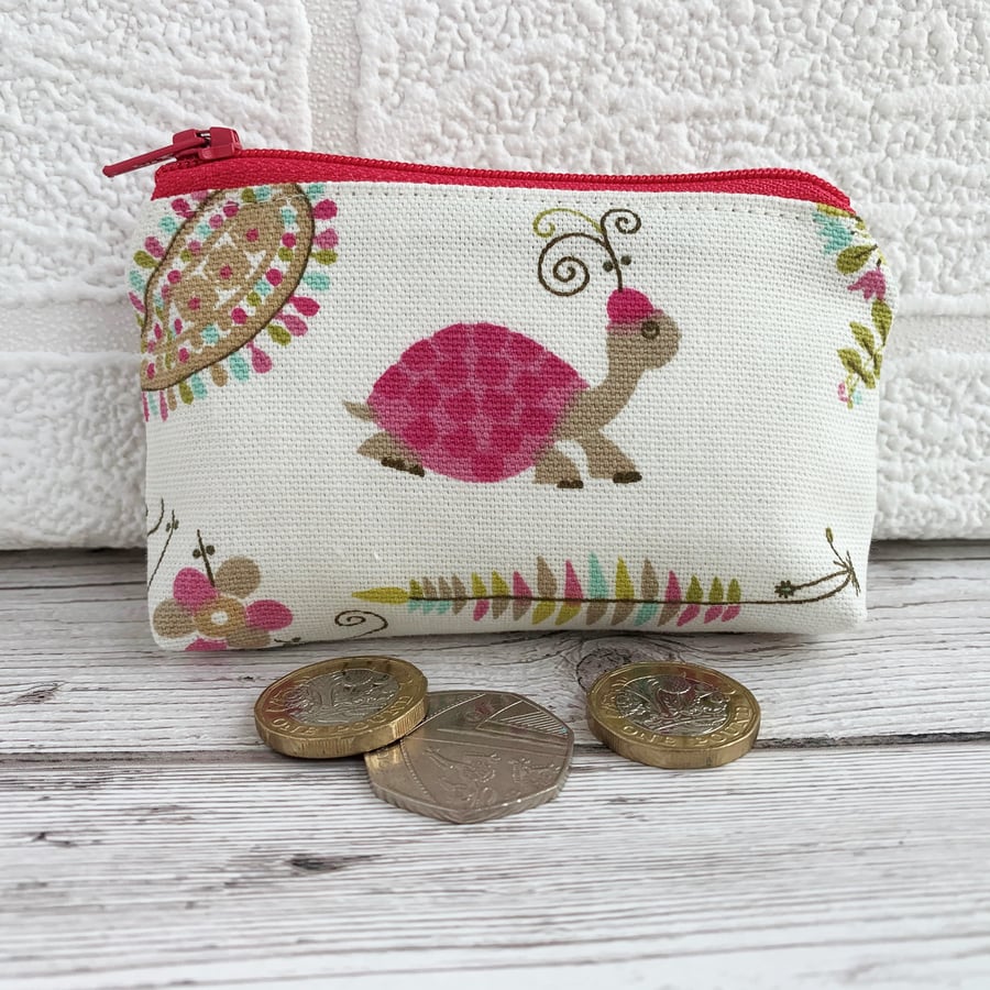 SOLD - Small purse, coin purse with pink tortoise