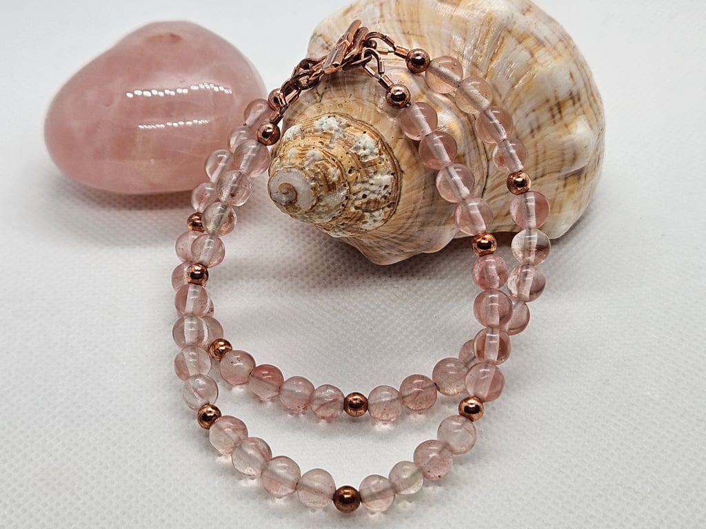 Cherry Quartz and Copper Two Strand Bracelet