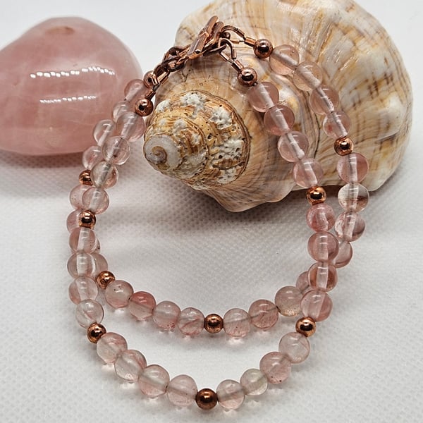 Cherry Quartz and Copper Two Strand Bracelet