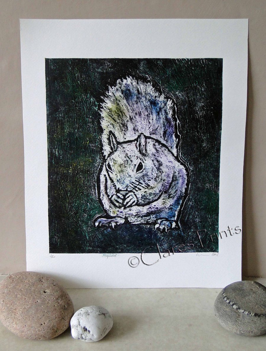 Squirrel Limited Edition Hand Pulled Collagraph Print Animals