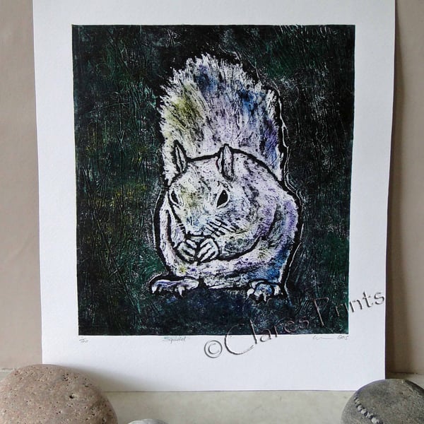 Squirrel Limited Edition Hand Pulled Collagraph Print Animals