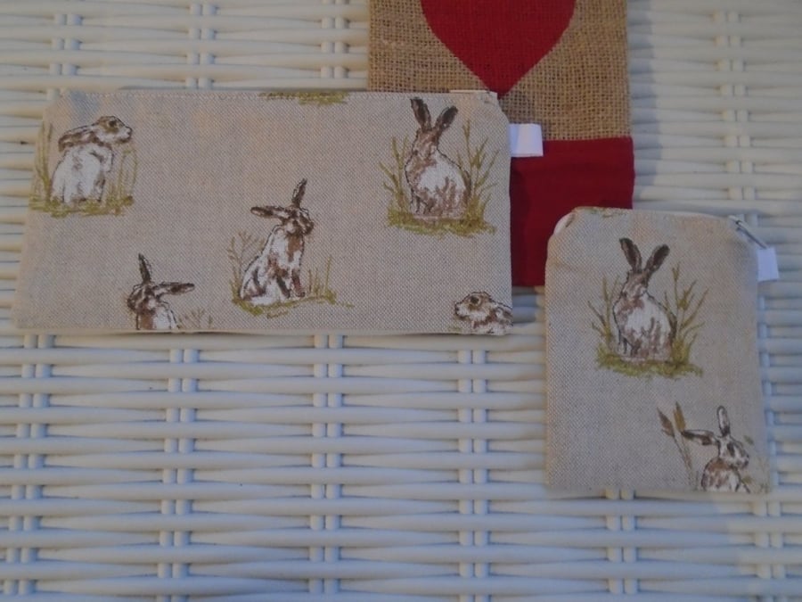 Hare Gift Set Purse & Small Make Up Bag or Pencil Case.