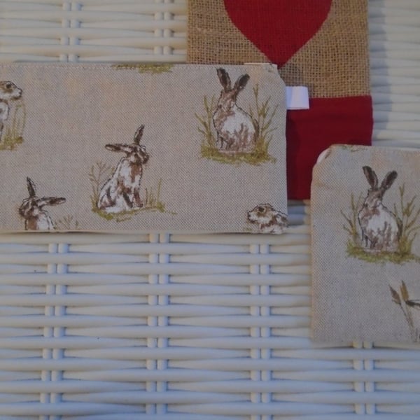 Hare Gift Set Purse & Small Make Up Bag or Pencil Case.