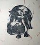 Hippo Open Edition Hand-Pulled Linocut Print Cream - Image 4