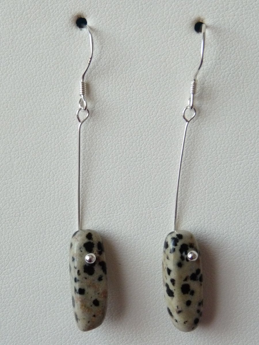 Dalmatian Jasper Earrings - Sterling Silver - Handmade - Genuine Gemstone