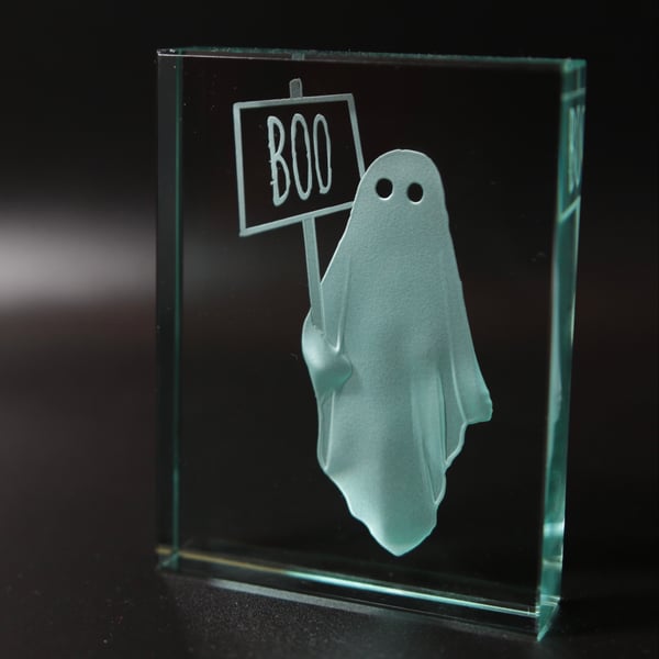 Placard Ghost - deep sandblasted glass block
