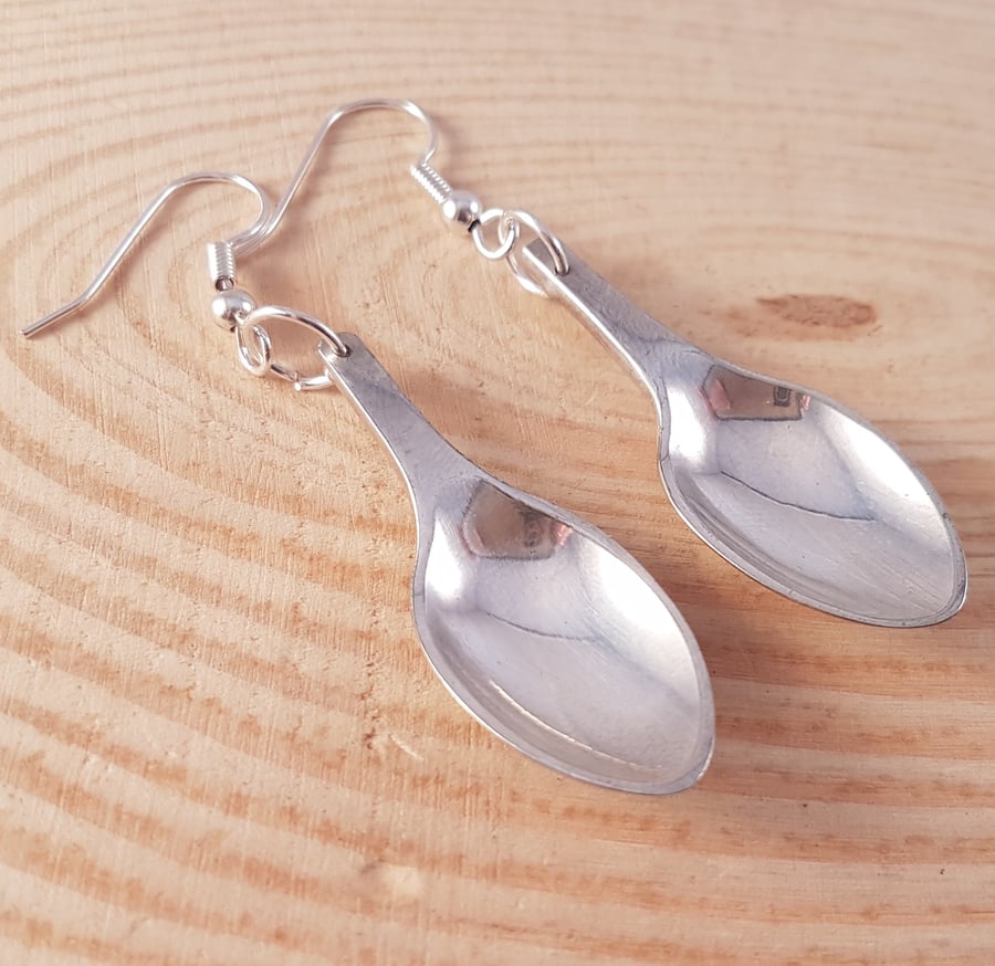 Silver Plated Upcycled Sugar Tong Spoon Drop Dangle Earrings SPE041715