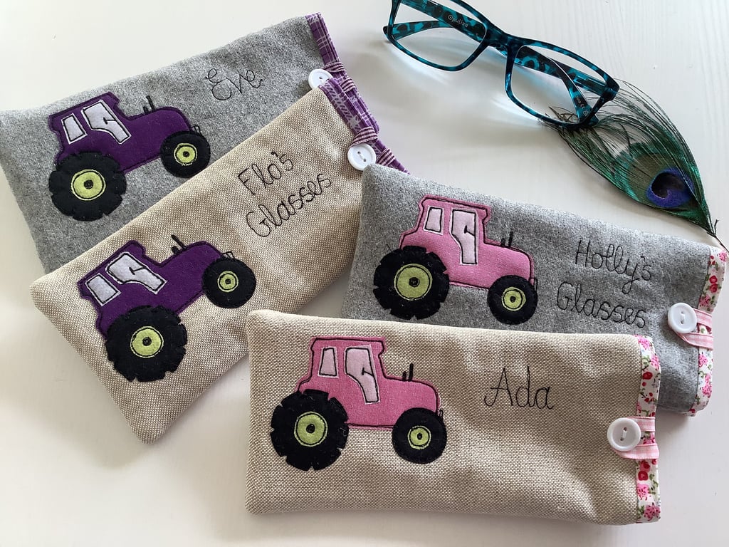 Personalised Tractor Glasses Case - Custom Spectacles Sunglasses Case pink 