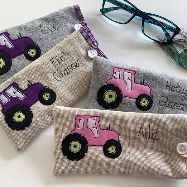 Personalised Tractor Glasses Case - Custom Spectacles Sunglasses Case pink 