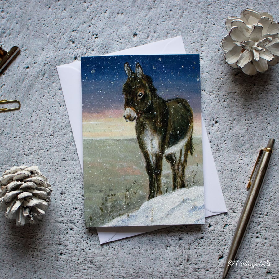 Little Donkey Christmas Card Hand Designed and Finished By CottageRts