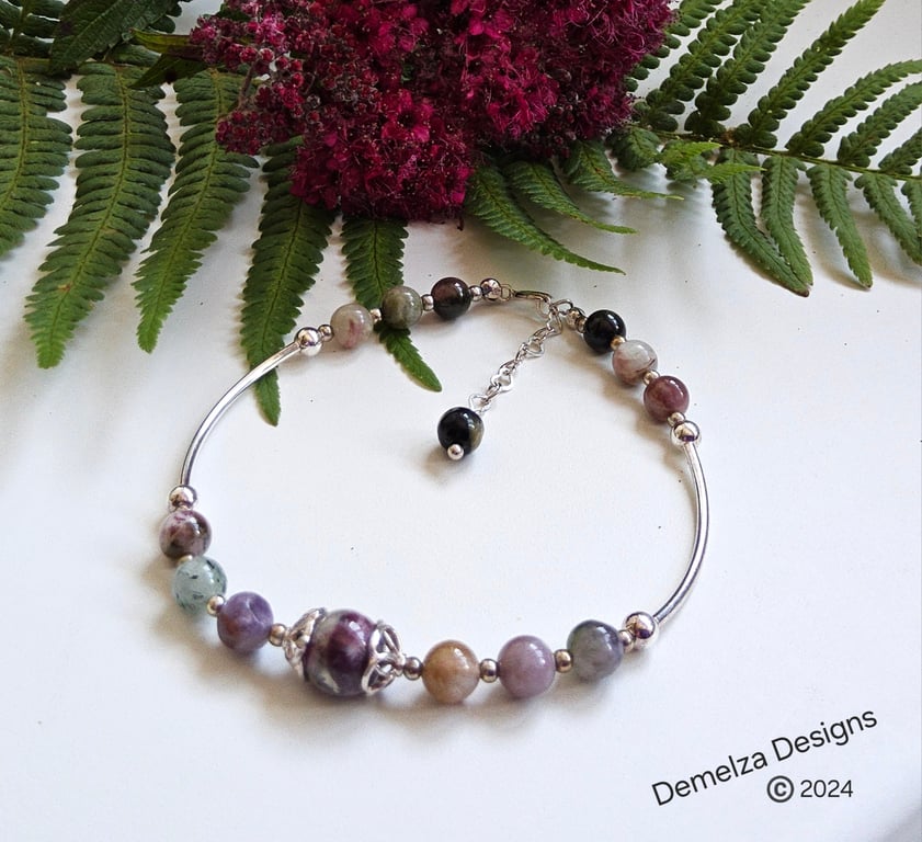 Designer Artisan Tourmaline Hand Made Sterling Silver Bracelet 