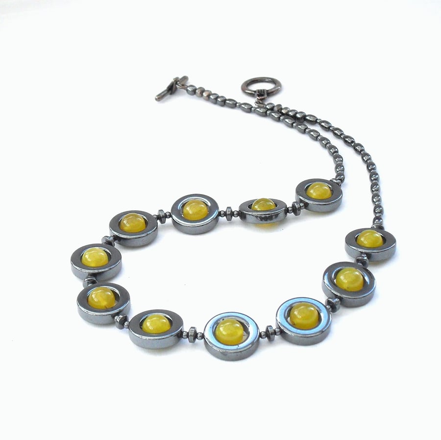 SALE: Olive green peridot & hematite necklace