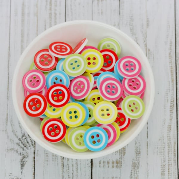 50 Mixed Coloured Resin Buttons, 13mm Coloured Rim Edge Buttons