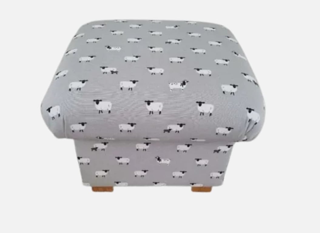 Storage Footstool Sophie Allport Sheep Fabric Grey White Lambs Farm Pouffe 