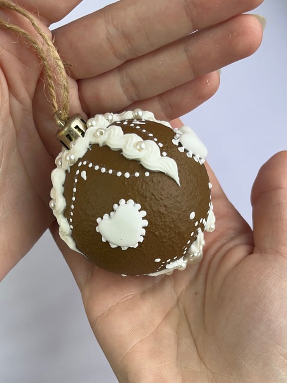 Christmas Tree Decorations Gingerbread Style Hand Painted Ball - READY TO SHIP