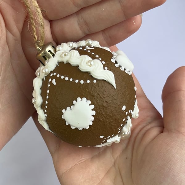 Christmas Tree Decorations Gingerbread Style Hand Painted Ball - READY TO SHIP