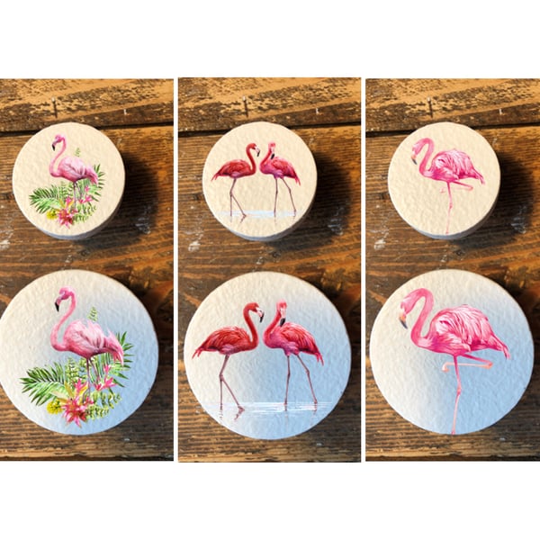 Handmade Flamingo pink wild birds pine door knobs wardrobe drawer handles