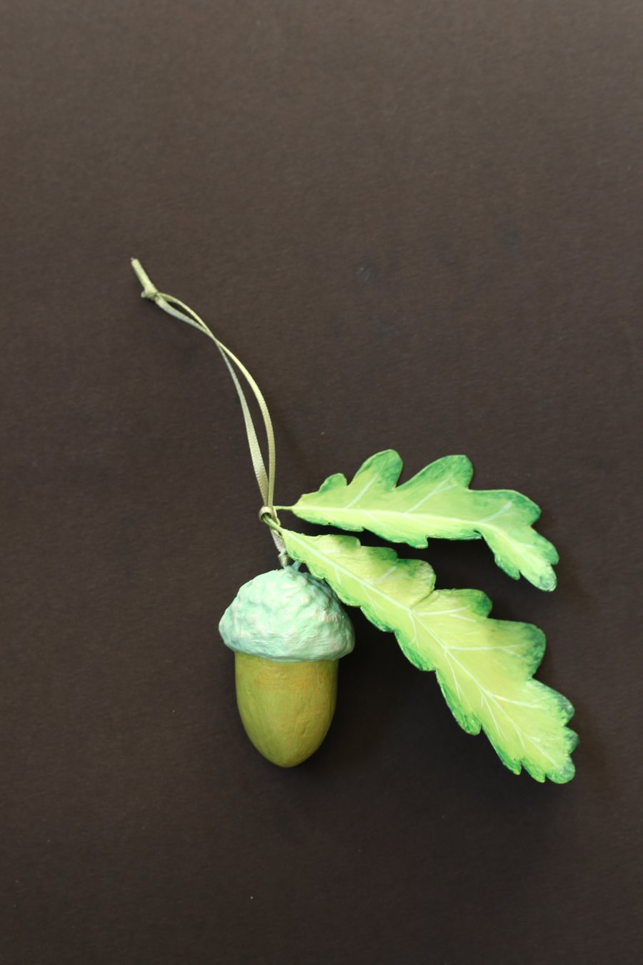 Unique hand-painted acorn decoration (spring green)
