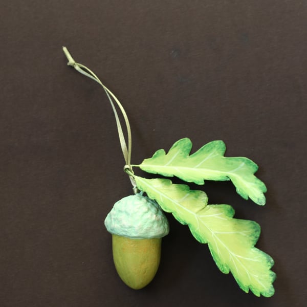 Unique hand-painted acorn decoration (spring green)